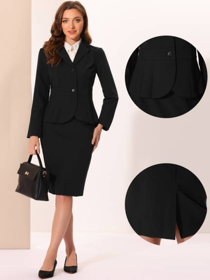 Allegra K- Suit Set-2 Pieces Peplum Blazer and Pencil Skirt