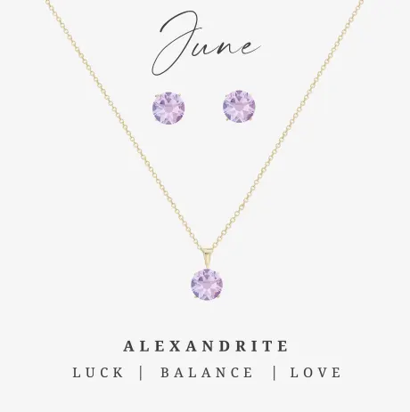 Goldtone June Alexandrite Birthstone CZ Earring & Necklace Set