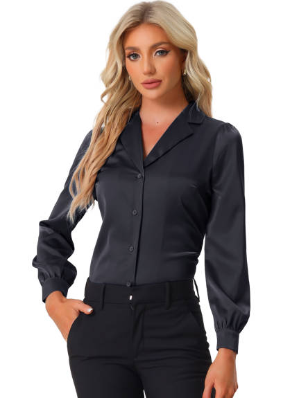 Allegra K- Long Sleeve Elegant Satin Shirt