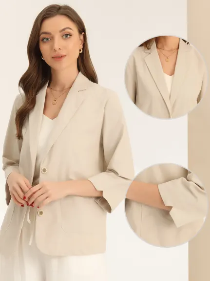 Allegra K - Linen Cotton Office Blazer Jacket