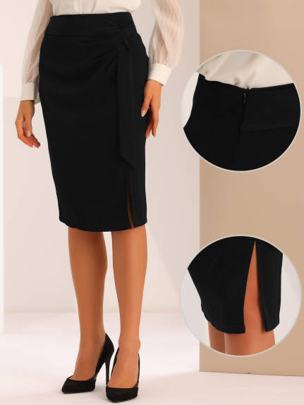 Allegra K - Tie High Waist Work Pencil Skirt