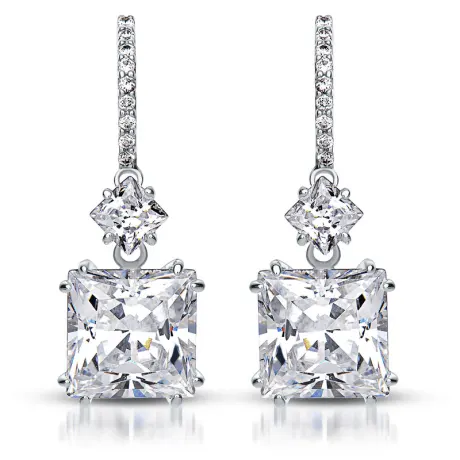 Genevive Sterling Silver with Colored Square Cubic Zirconia Drop Earrings
