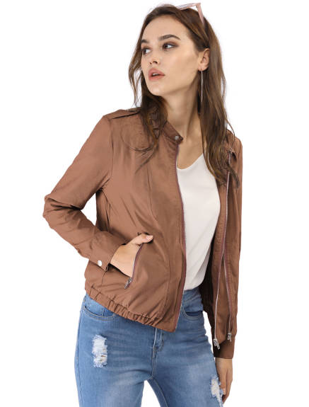 Allegra K- Lightweight Stand Collar Biker Moto Jacket