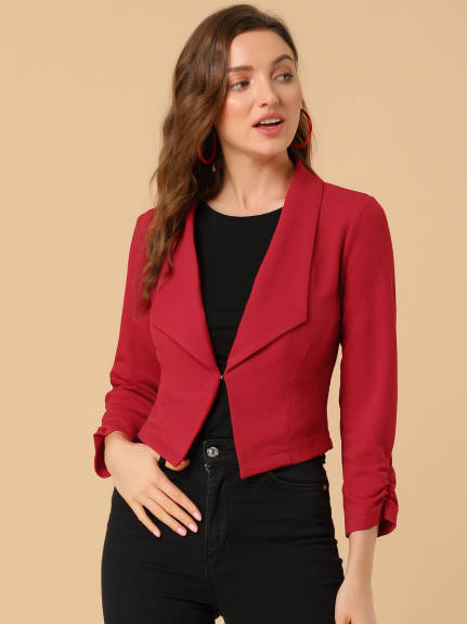 Allegra K- Cropped Notched Lapel Long Sleeve Blazer