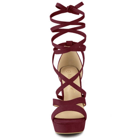 Allegra K- Lace Up Platform Chunky High Heels Sandals