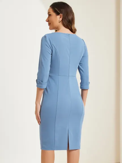 Allegra K- 3/4 Sleeve Sweetheart Neck Slim Pencil Dress