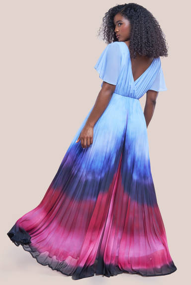 Goddiva - Wavy Ombre A Line Chiffon Maxi Dress