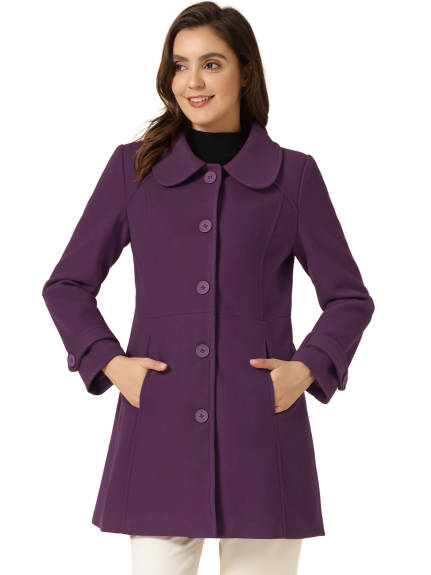 Allegra K- Peter Pan Collar Single Breasted Button Front Coat