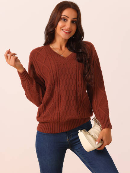 Allegra K - V Neck Casual Loose Sweater