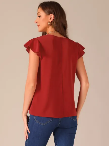 Allegra K- V Neck Flutter Sleeve Shirts