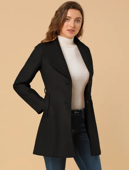 Allegra K- Turn Down Collar Single Breasted Belted Trenchcoat