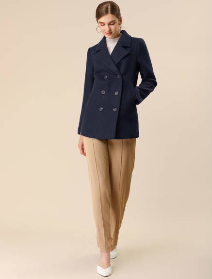 Allegra K- Notched Lapel Double-Breasted Overcoat