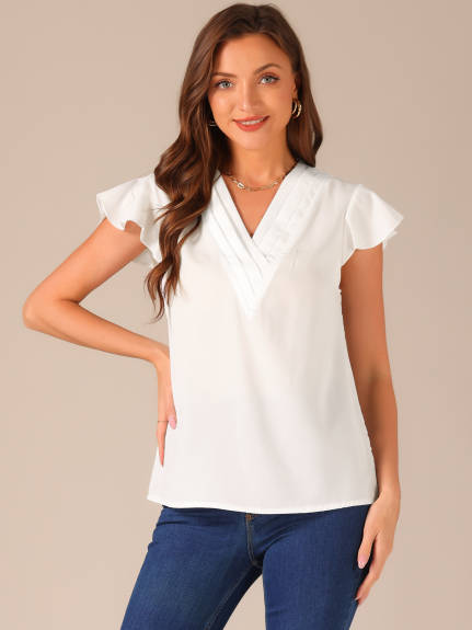 Allegra K- V Neck Flutter Sleeve Shirts