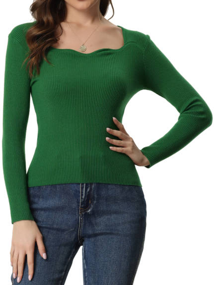 Allegra K- Pullover Slim Fit Sweetheart Neck Knit Sweater