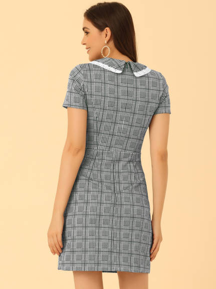 Allegra K- Short Sleeve Slim Houndstooth Mini Dress