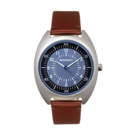 Breed - Victor Leather-Band Watch - Blue-Grey/Russet