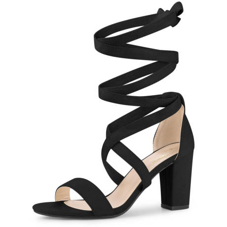 Allegra K- Crisscross Lace Up Mid Block Heels Sandals