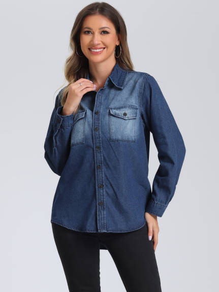 Allegra K - Button Down Long Sleeve Denim Jacket