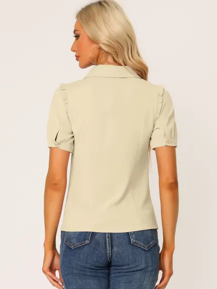 Allegra K - Peter Pan Collar Classic Puff Sleeve Shirt