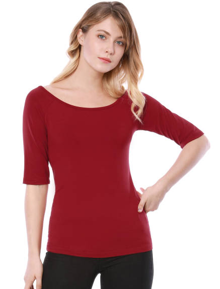 Allegra K- Half Sleeves Fitted Layering T-Shirt