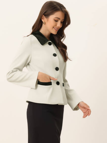 Allegra K- Contrast Collar Single Breasted Peacoat Blazer Jacket