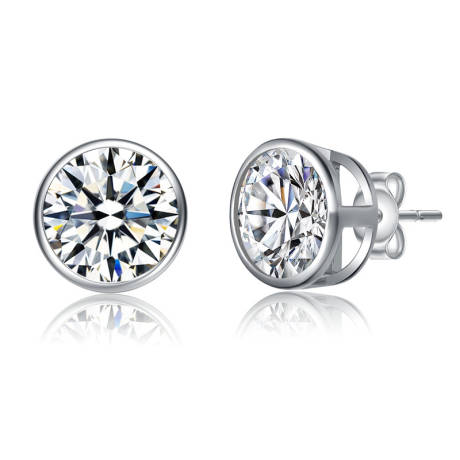 Stella Valentino Sterling Silver with 2.40ctw Round Lab Created Moissanite Modern Bezel Stud Earrings