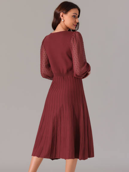 INSPIRE CHIC - Mesh Puff Sleeve Ribbed Knit Dress