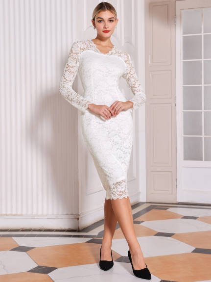 Hobemty - Floral Lace V-Neck Bodycon Dress