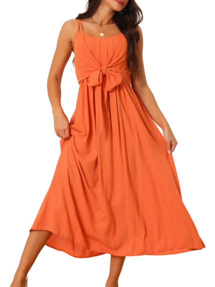 Allegra K- Sleeveless Tie Front Flowy Midi Sundress