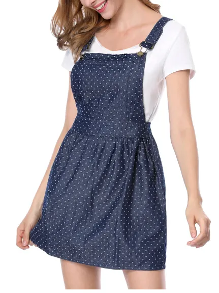 Allegra K- Adjustable Shoulder Straps Mini Overall Dress