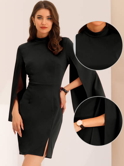 Allegra K- Split Sleeve Slim Fit Mini Bodycon Dress