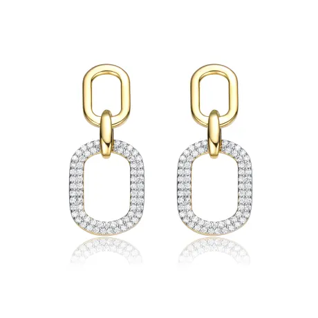 Rachel Glauber 14k Gold Plated with Cubic Zirconia Pave Geometric Oval Chain Dangle Earrings