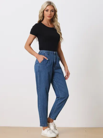 Allegra K- Capri Pantalon en jean taille haute élastique