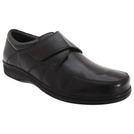 Roamers - - Chaussures de ville en cuir extra larges avec sangle scratch - Homme