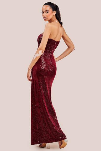 Goddiva - Sequin Velvet Bandeau Maxi Dress