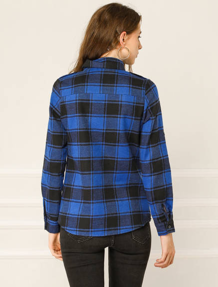 Allegra K- Roll Up Button Down Flannel Shirt