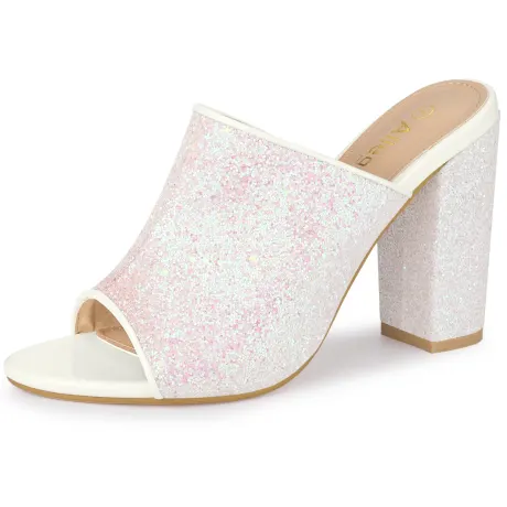 Allegra K- Glitter Slip on Chunky Heel Mule Sandals