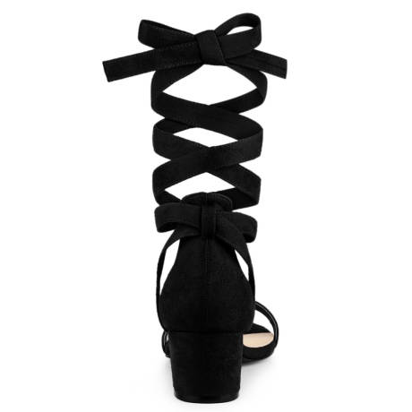 Allegra K- Open Toe Block Heel Lace Up Heels Sandals