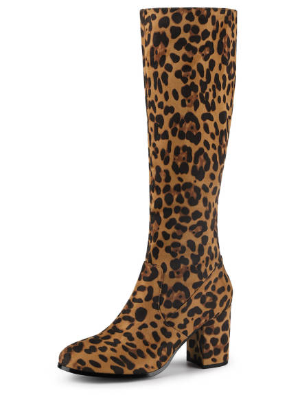 Allegra K- Side Zipper Chunky Heel Knee High Boots