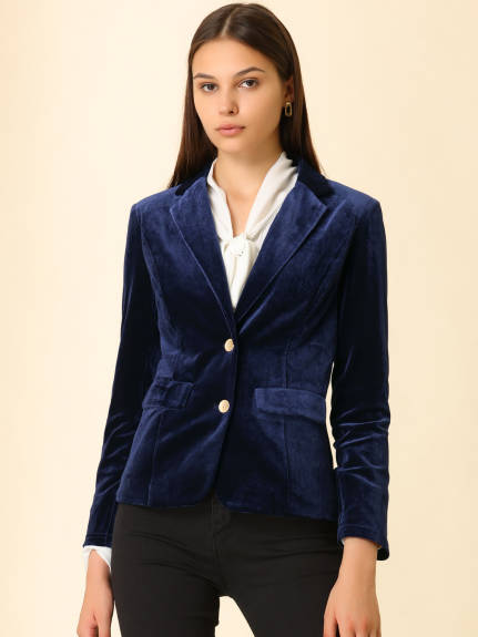 Allegra K- Notched Lapel Velvet Blazer