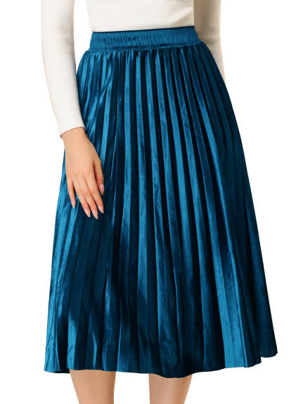 Allegra K - Elastic Waist Midi Accordion Pleated Skirt