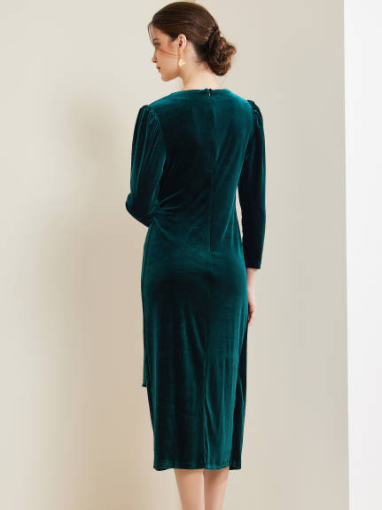 Allegra K - Velvet Wrap V-Neck Maxi Dress