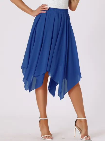 Allegra K- Elastic Waist Chiffon Handkerchief Hem Midi Skirt