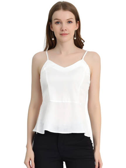 Allegra K- Satin Camisole V Neck Peplum Tank Top