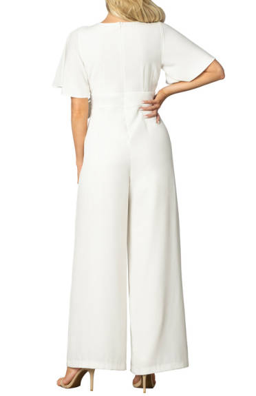 Kiyonna Karina Crepe Wide-Leg White Jumpsuit