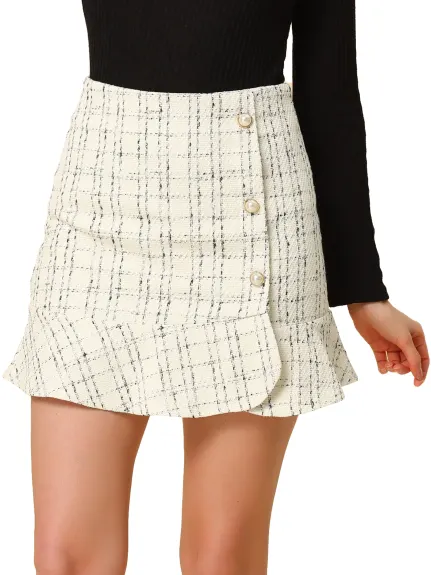 Allegra K- Plaid Ruffle Hem Tweed Mini Skirts