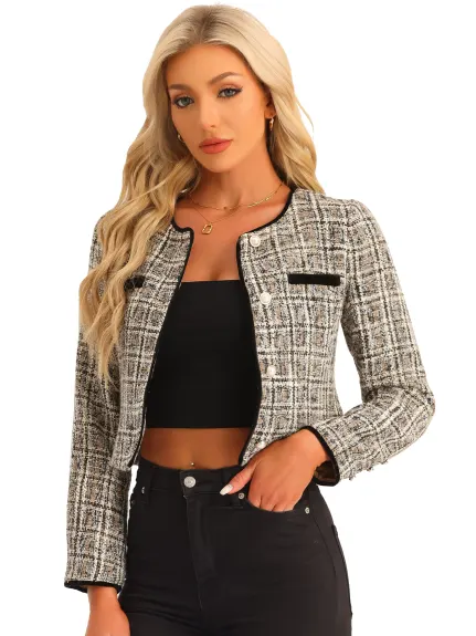 Allegra K- veste courte à carreaux en Tweed