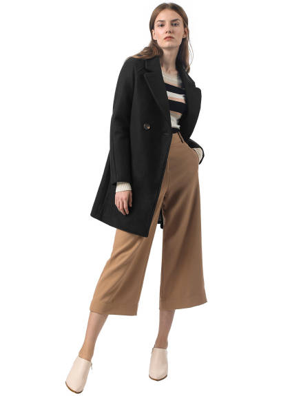 Allegra K- Double Breasted Lapel Raglan Sleeve Mid Length Overcoat