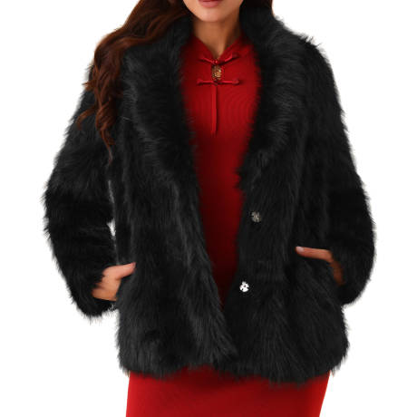 Allegra K - Manteau d'hiver shaggy en fausse fourrure