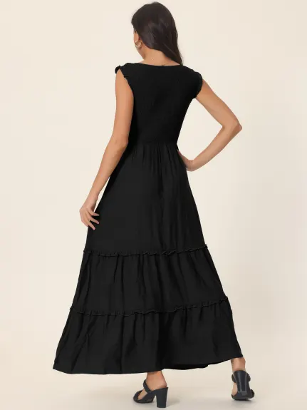 Allegra K - Sleeveless Scoop Neck Tiered Maxi Dress